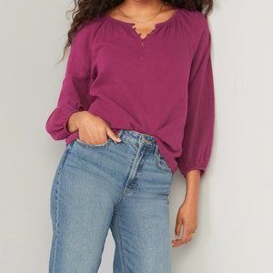 Old Navy Shirred Long-Sleeve Top — Berry-Pink — Never Worn!